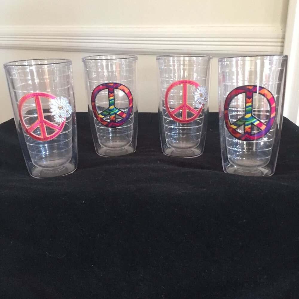 Vintage Tervis Tumblers with Peace Sign, Set of 4